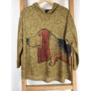NWT Inoah Yellow Wrap Around Dog Pattern Oversized Long Hooded Top #0871 XS USA